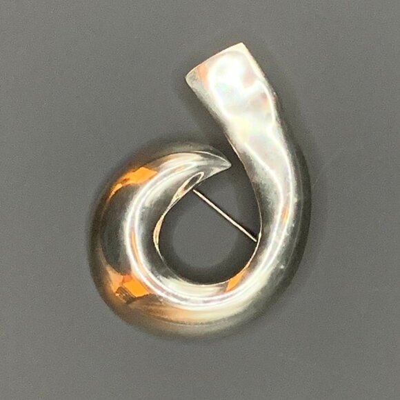 Taxco Modernist Swirl Brooch Pin Mexico Sterling Silver Vtg J372 - Picture 2 of 7
